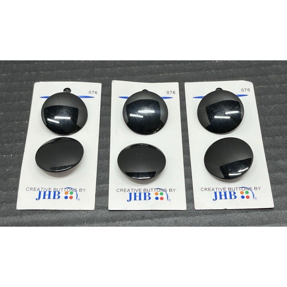 Lot of 6 Creative Buttons by JHB #876 Black Smooth Plastic France Made 1-1/4"